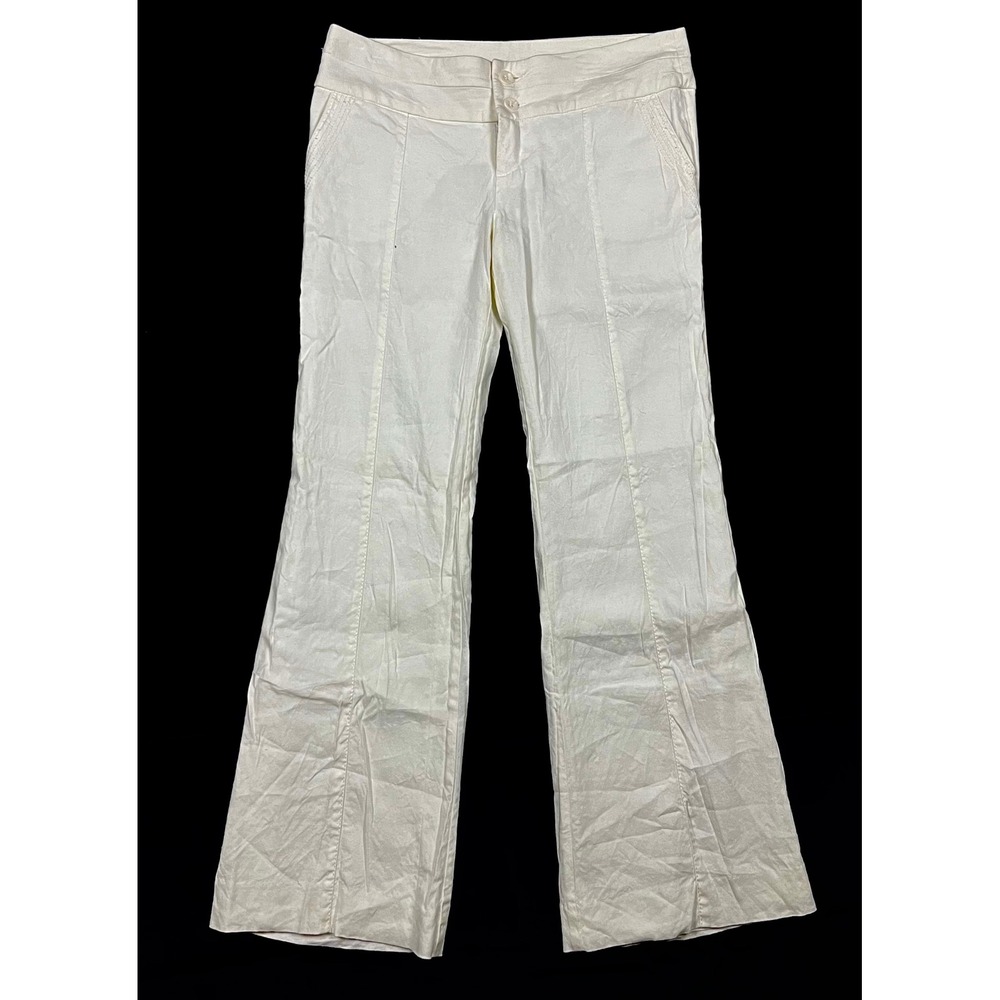 VTG 90's Y2K Bebe Women's White Linen Blend Flare Pants Size 10